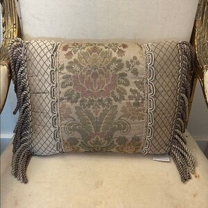 Croscill Cream and Gold Accent Pillow with Tapestry and Fringe